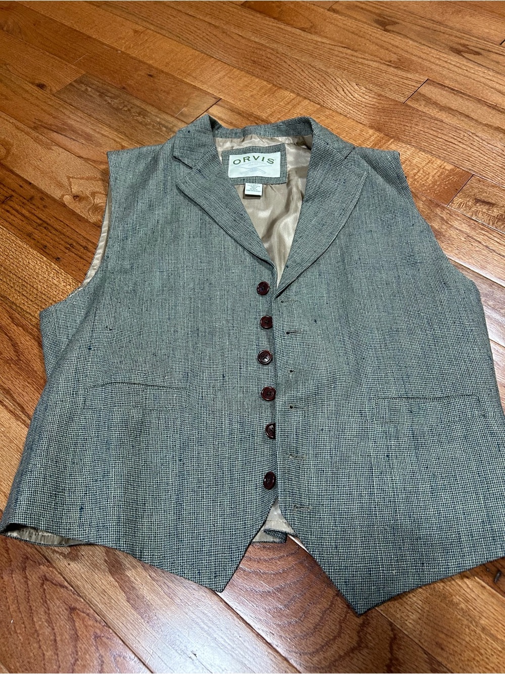 Orvis Men's Herringbone Gray Tweed Vest with Notch Lapel